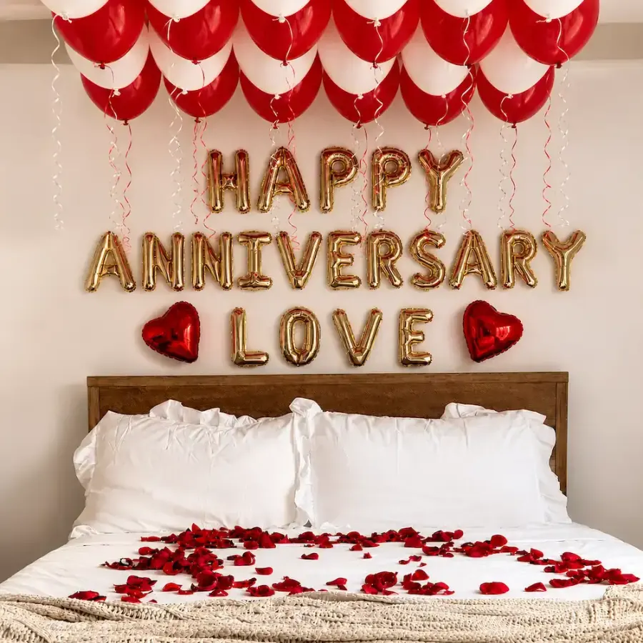 Romantic Happy Anniversary Room Decoration — decoration setup in Pune