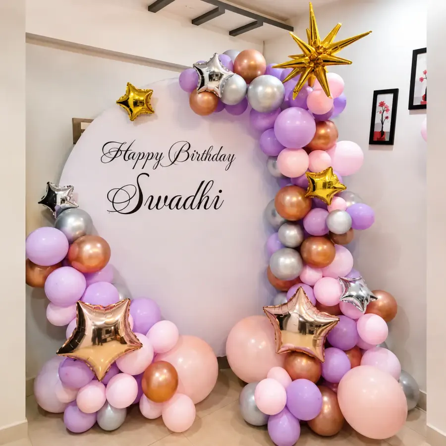 Customized Purple Backdrop — decoration setup in Pune