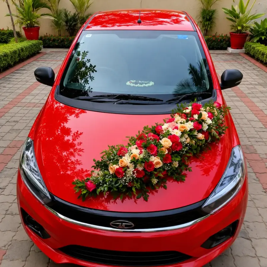 Car Decoration with Flowers — decoration setup in Pune