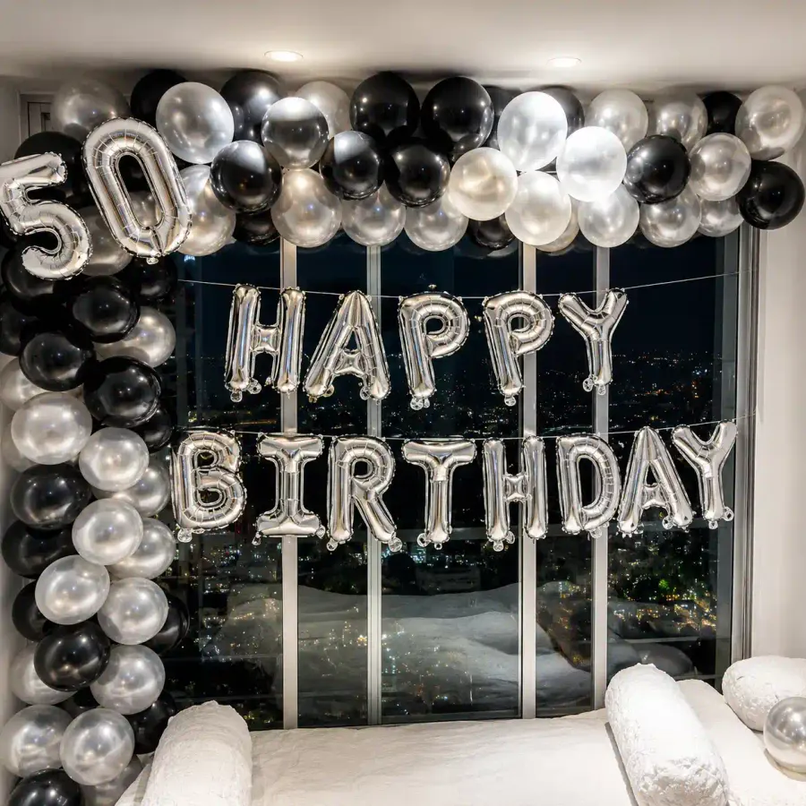 Black Silver Theme Decoration — decoration setup in Pune