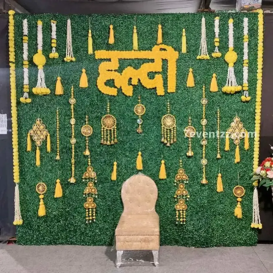Tassle Themed Haldi Decor — decoration setup in Pune