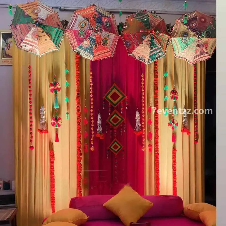 Indoor Mehndi Decoration — decoration setup in Pune