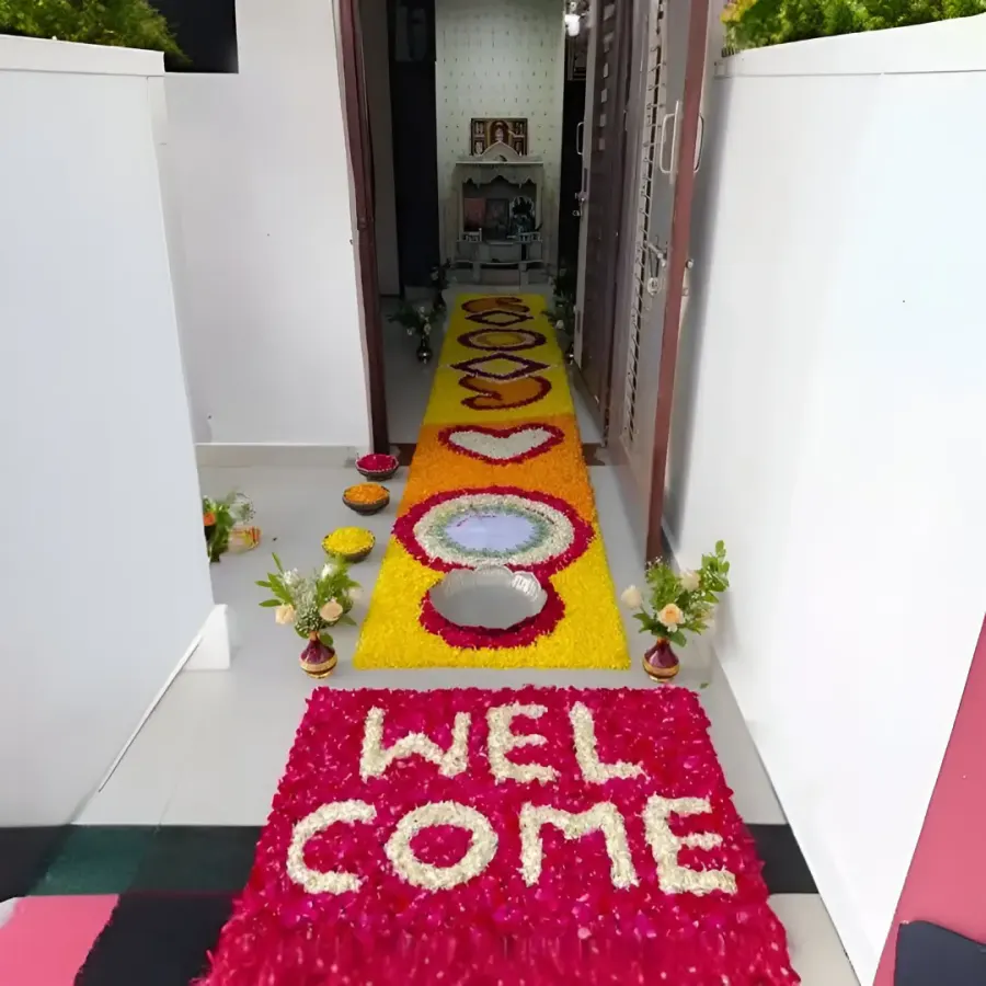 Grand Bride Welcome Flower Pathway Decoration — decoration setup in Pune