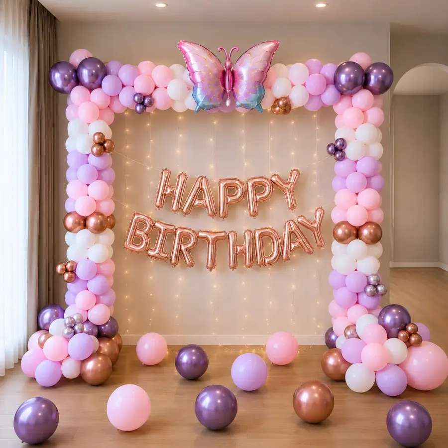 Elegant Butterfly Theme Birthday Decoration — decoration setup in Pune