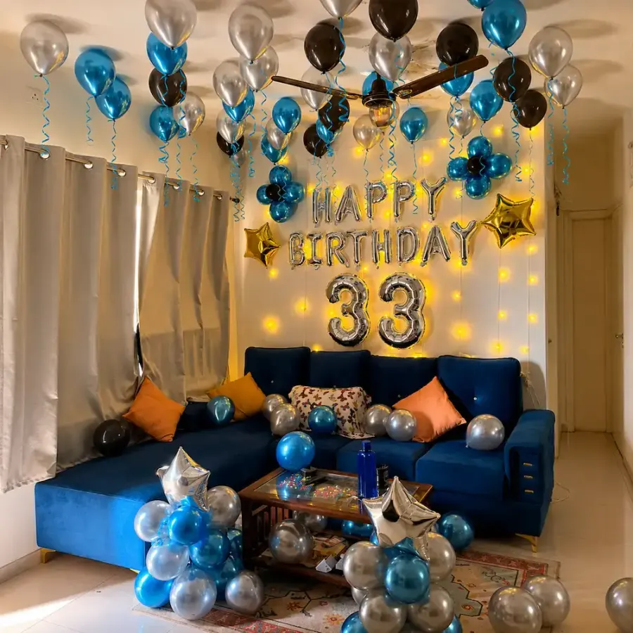 Elegant Blue Silver Birthday Decoration — photo 2