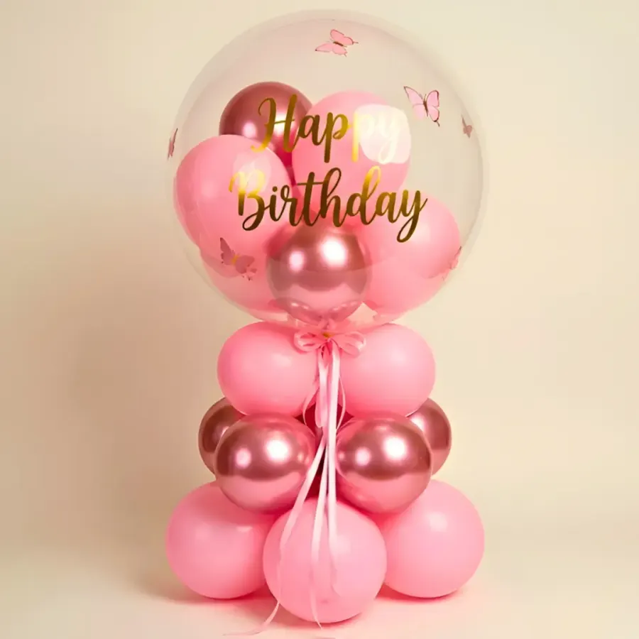 Pink Bubble Birthday Balloon Bouquet — decoration setup in Pune
