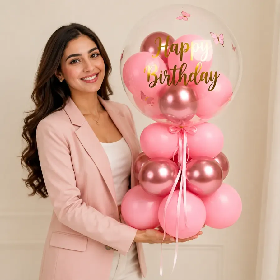 Pink Bubble Birthday Balloon Bouquet — photo 3