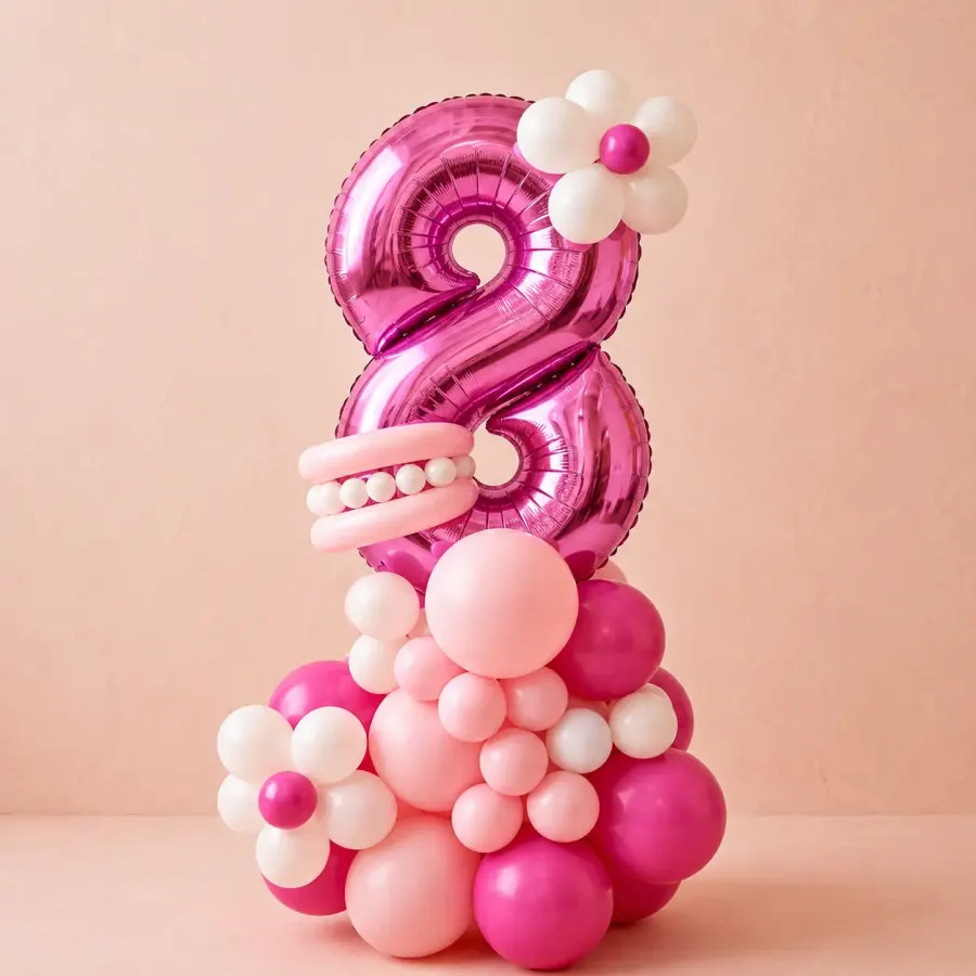 Premium Pink Birthday Balloon Stand — decoration setup in Pune
