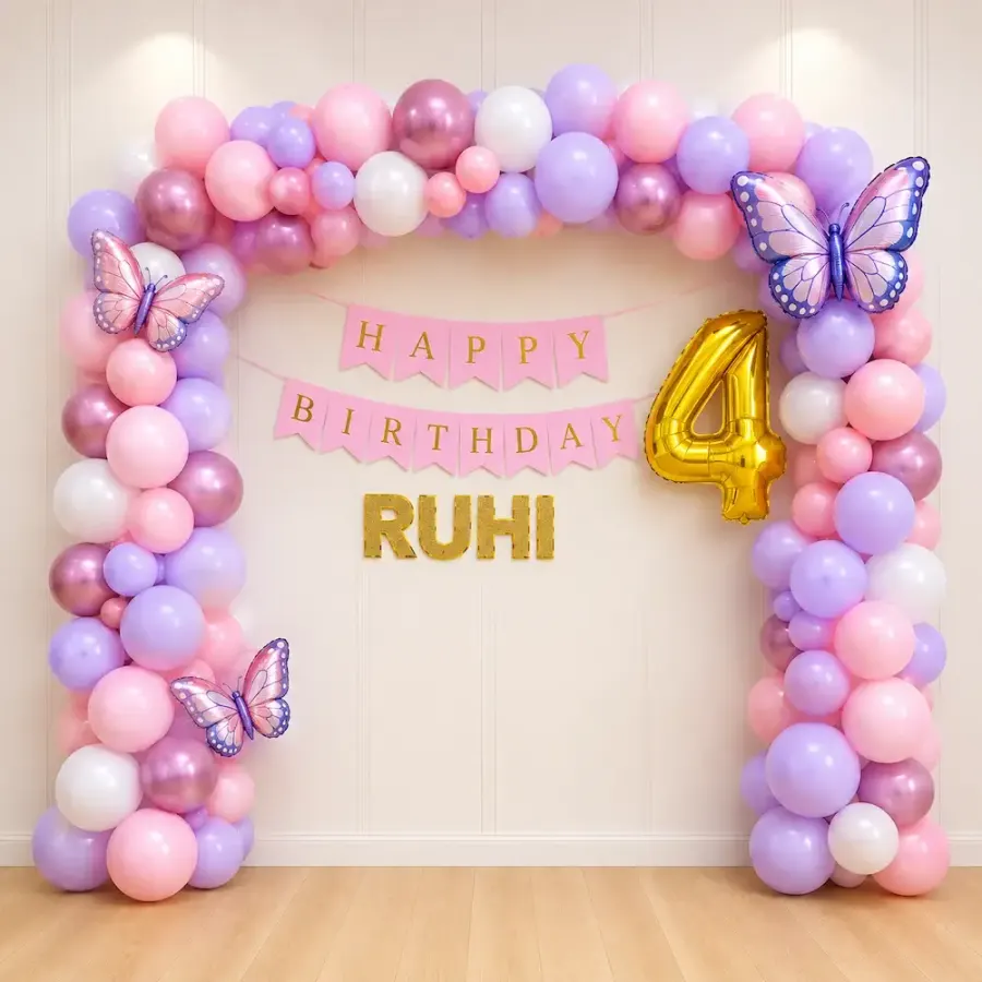 Butterfly Birthday Balloon Decoration at Home — decoration setup in Pune