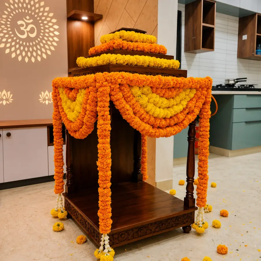 Temple Flower Decoration at Home — decoration setup in Pune