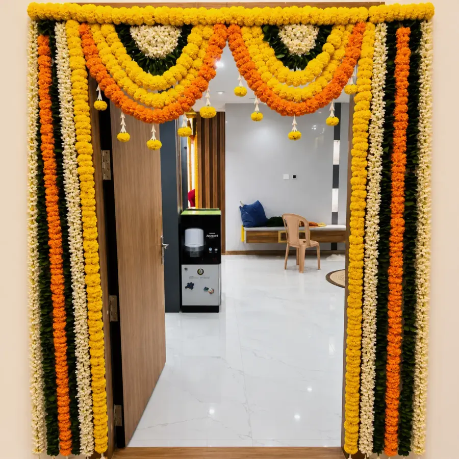 Indian Style Housewarming Floral Decor — decoration setup in Pune