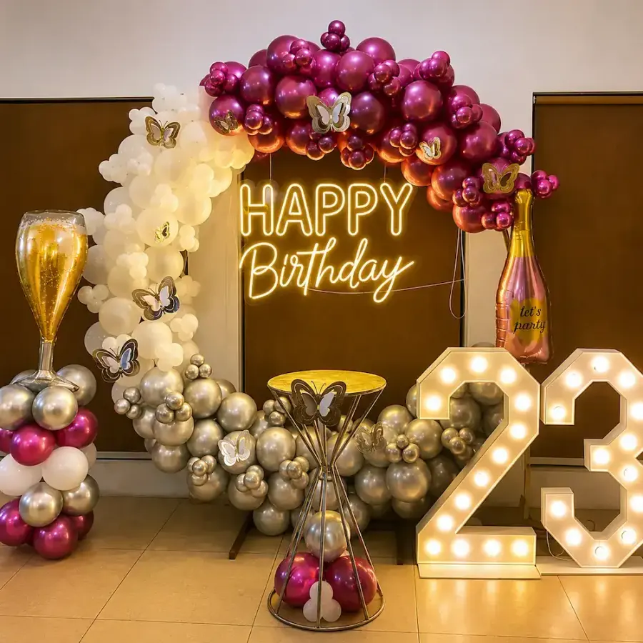 Elegant Butterfly Birthday Balloon Decoration — decoration setup in Pune