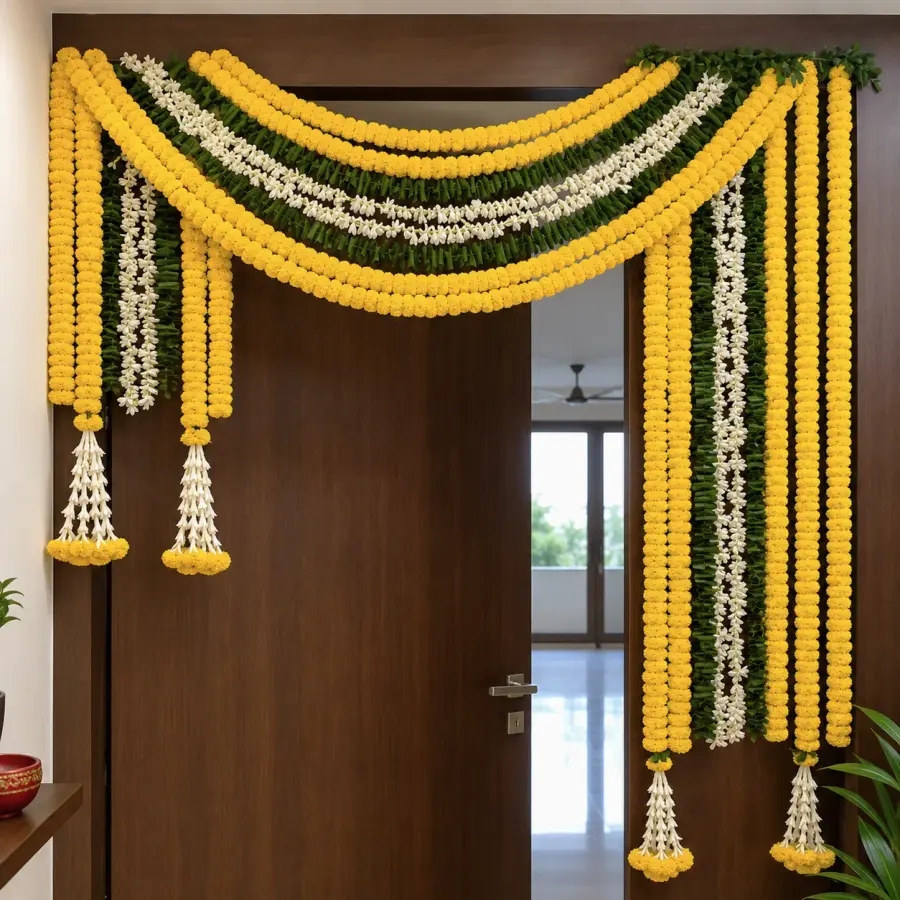 Front Door Decoration with Flowers — decoration setup in Pune