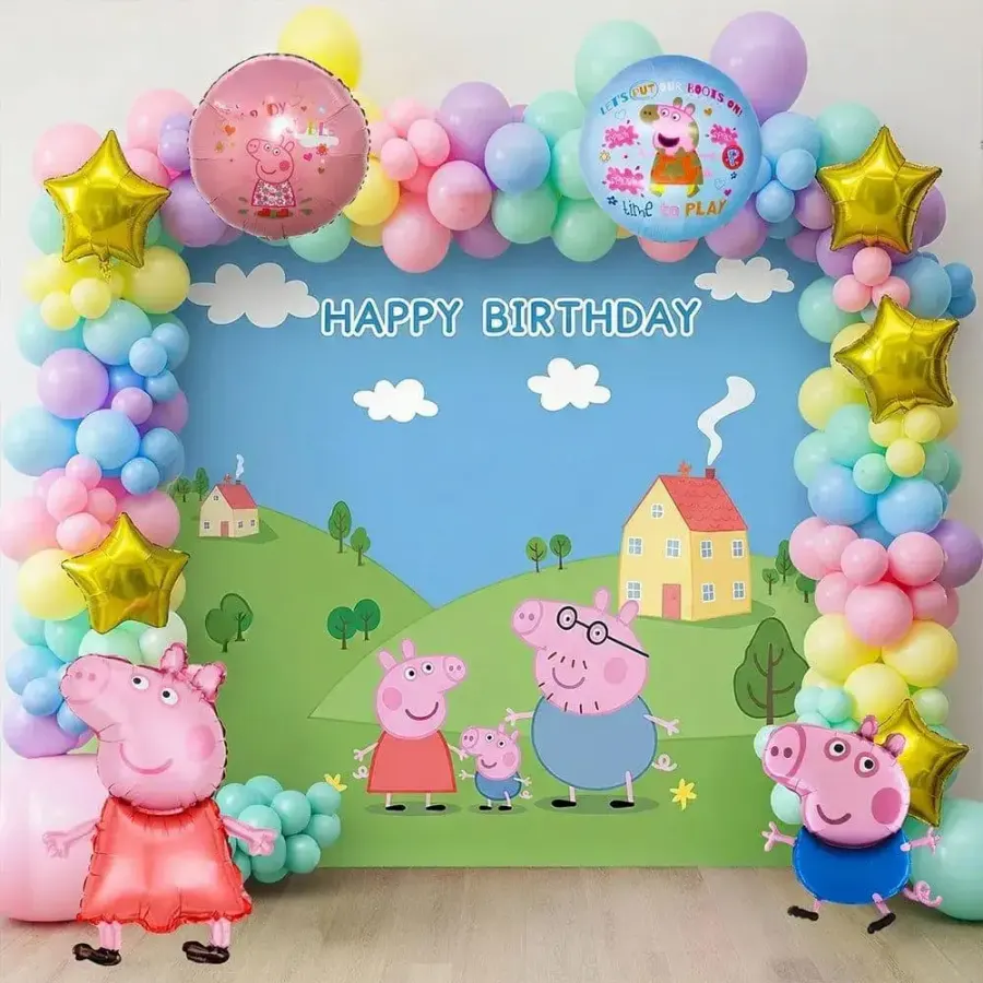 Peppa Pig Balloon Arch Decoration — decoration setup in Pune