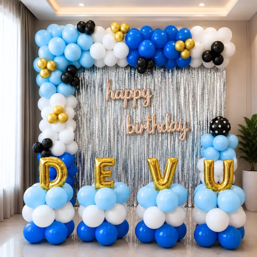 Blue White Balloon Decoration — decoration setup in Pune