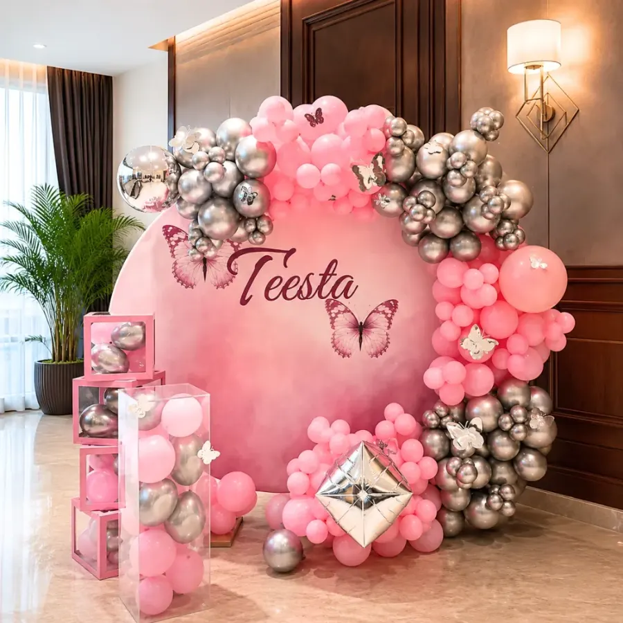 Pink and Silver Theme — decoration setup in Pune