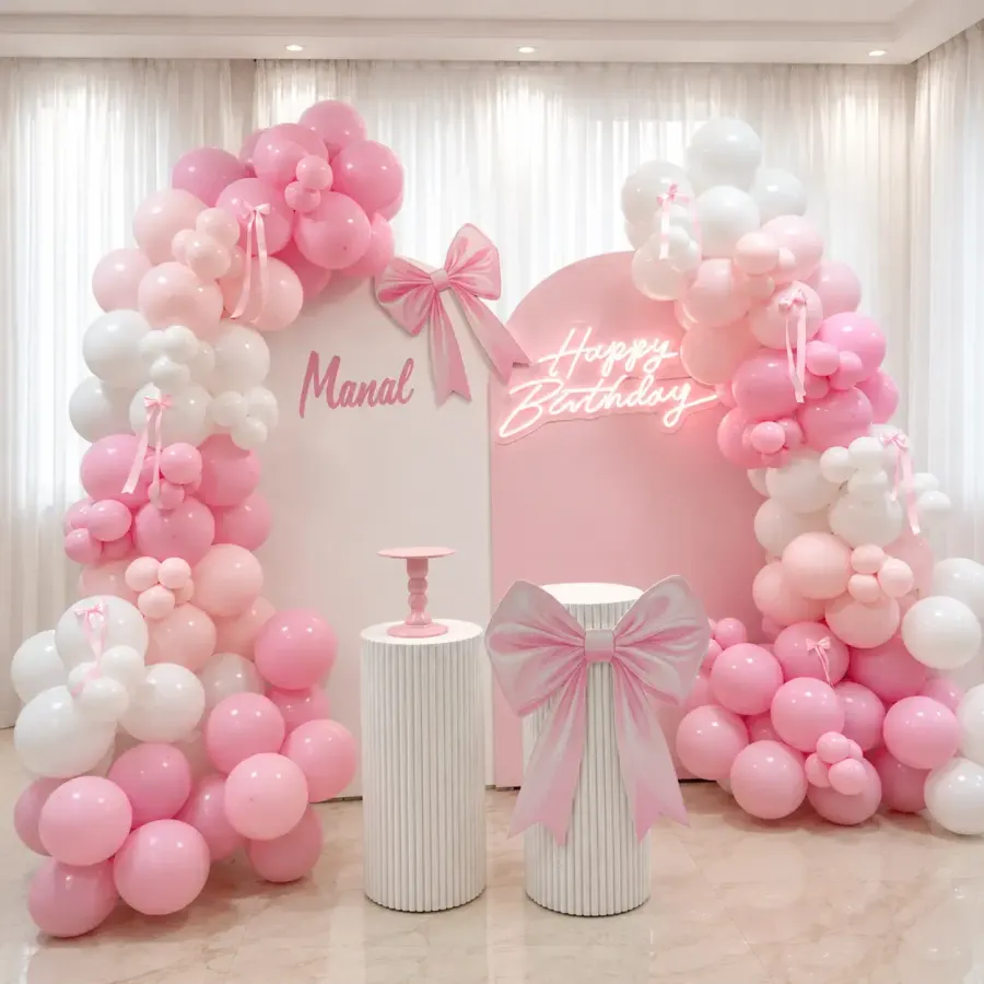 Pink Personalized Birthday Decor — decoration setup in Pune