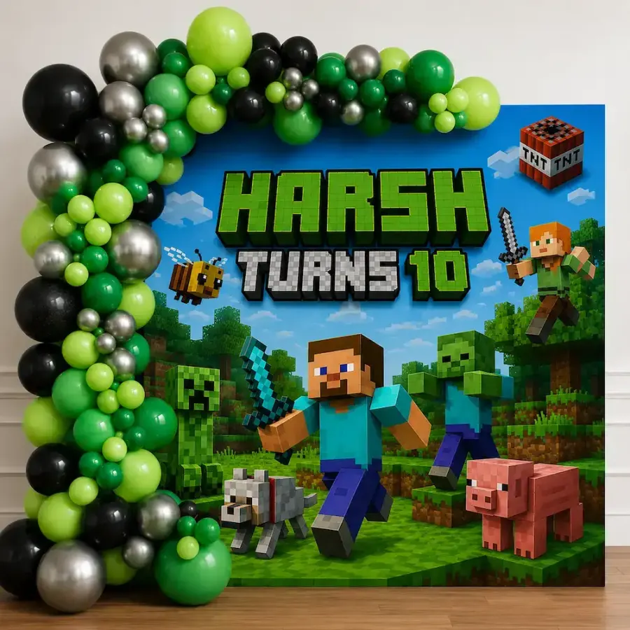 Minecraft Theme Birthday Balloon Decoration for Kids — decoration setup in Pune