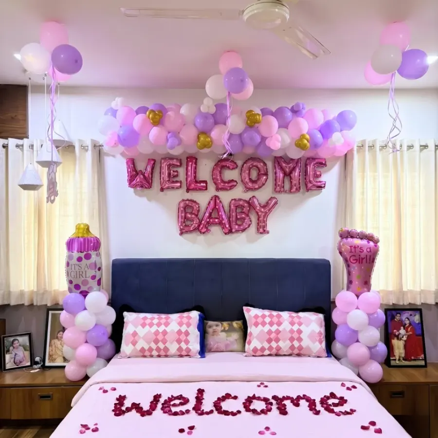Simple Its A Girl Welcome Decoration — decoration setup in Pune