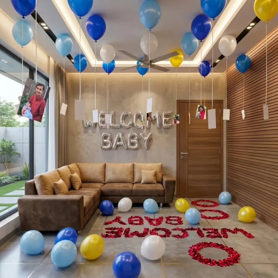 Hanging Balloon Welcome Baby Decoration — decoration setup in Pune