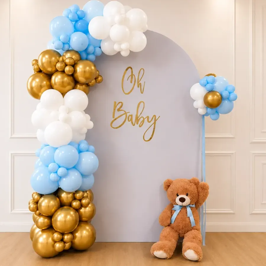 Modern Oh Baby Party Backdrop with Blue Balloon Arch — decoration setup in Pune