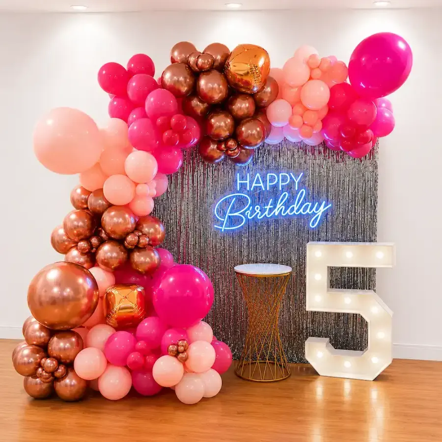Pink and Rose Gold Birthday Decoration — decoration setup in Pune