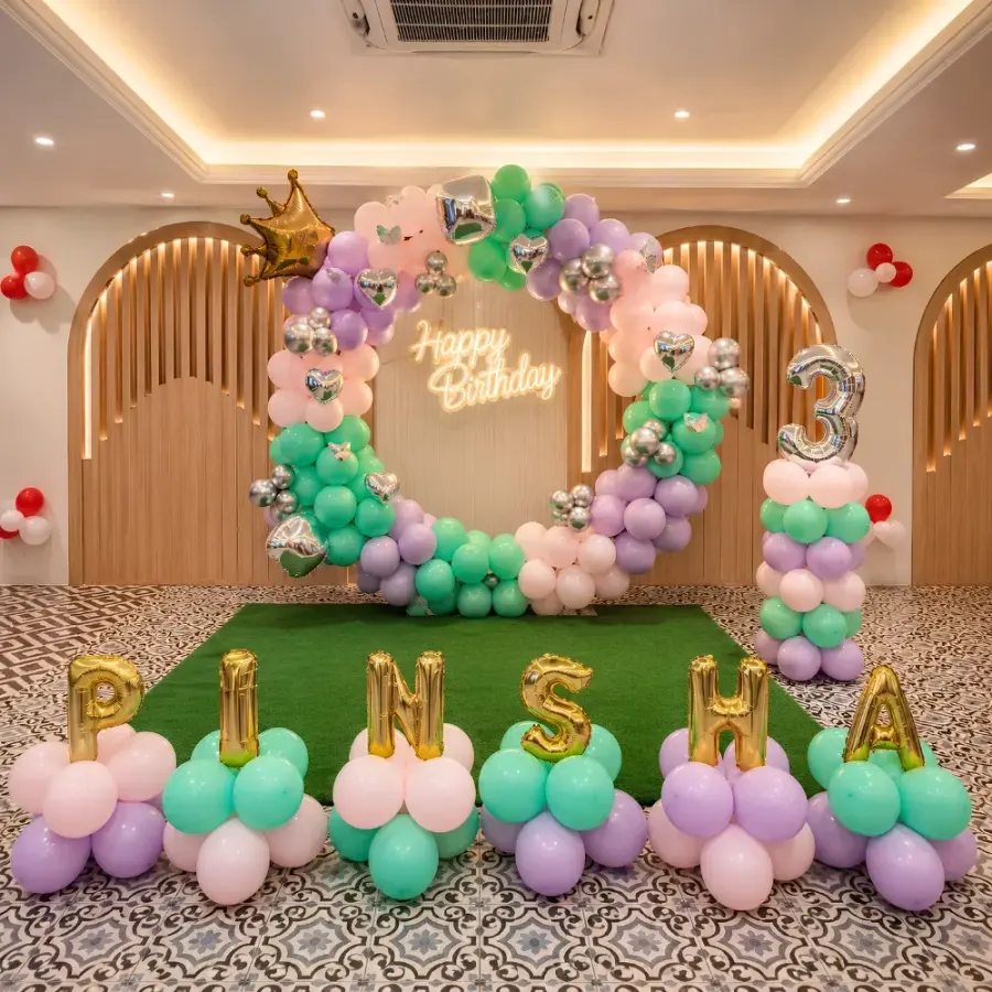 Purple Balloon Stage Decoration — decoration setup in Pune