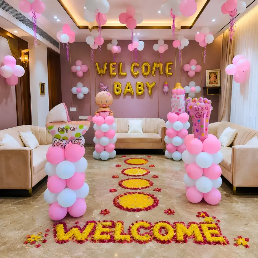 Welcome Baby Girl  Flower Decoration — decoration setup in Pune