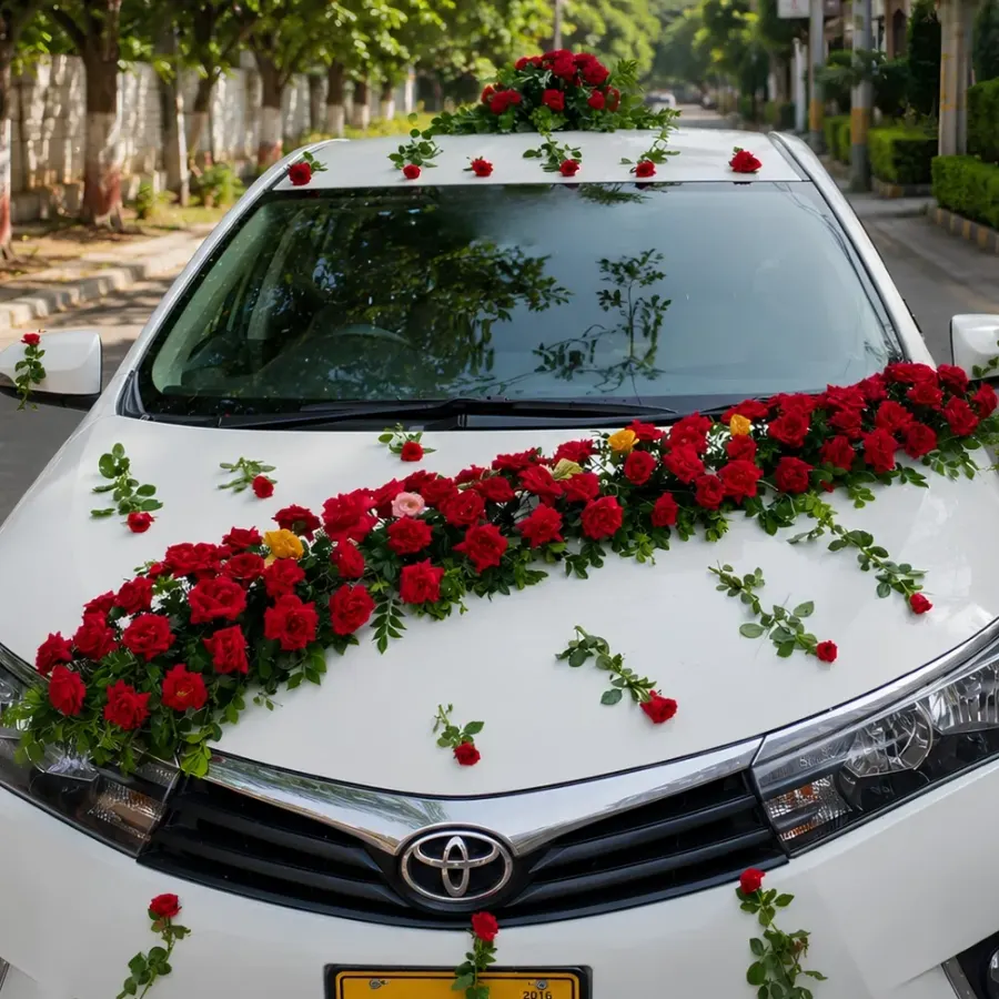 Luxury Red Rose Wedding Car Decoration — photo 2