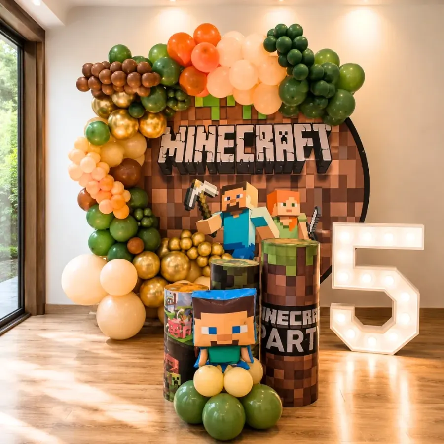 Minecraft Theme Birthday Decoration — decoration setup in Pune