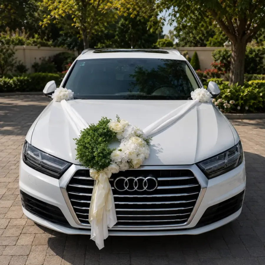 White Car Decoration For Wedding — decoration setup in Pune