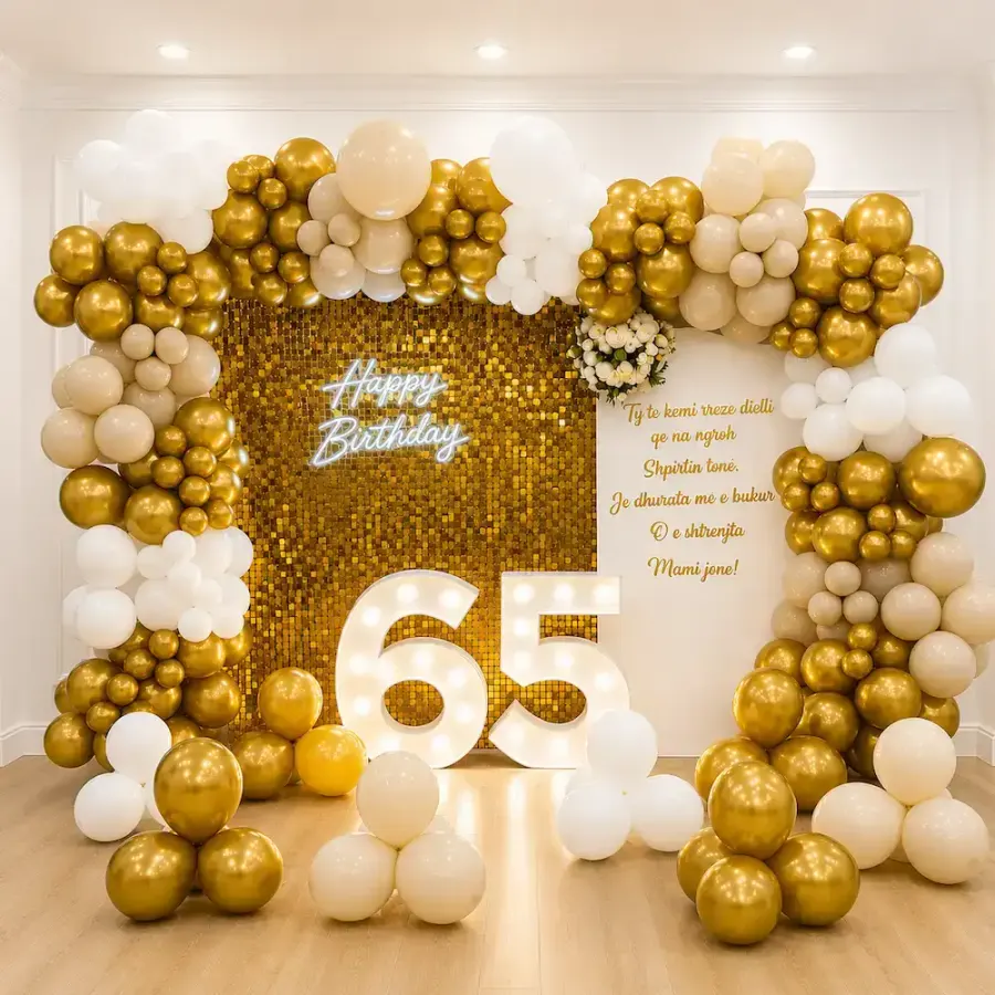 Premium Gold and White Birthday Decoration at Home — decoration setup in Pune