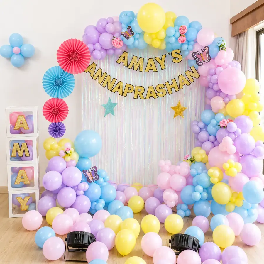 Pastel Rice Ceremony Decoration — decoration setup in Pune