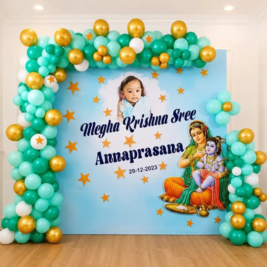 Krishna Theme Annaprashan Decoration — decoration setup in Pune