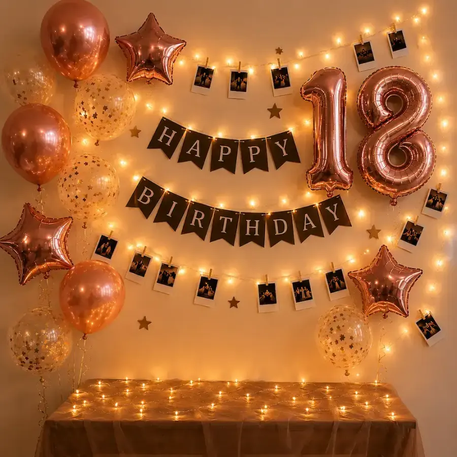 Fairy Light with Photos Birthday Decoration — decoration setup in Pune