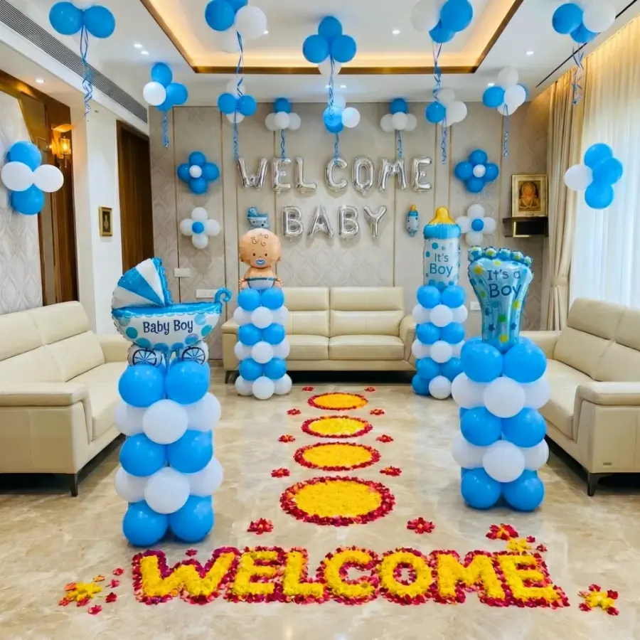 Welcome Baby Boy Floral Decoration — decoration setup in Pune