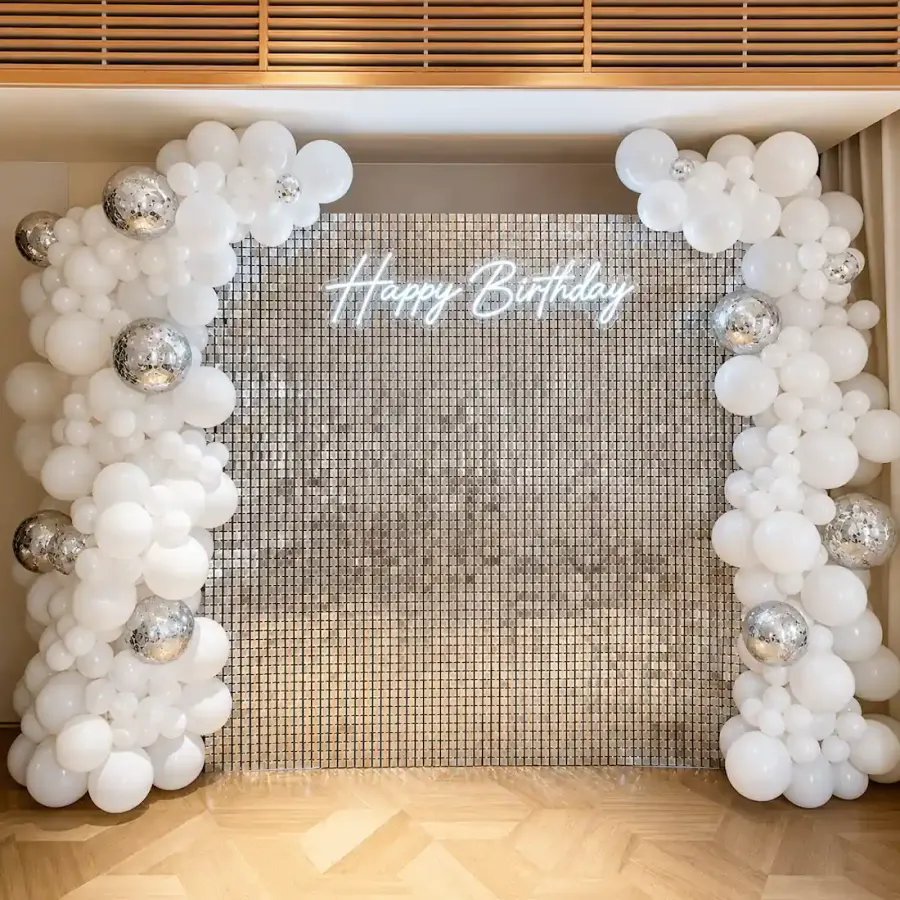 Silver Birthday Sequence Decoration — decoration setup in Pune