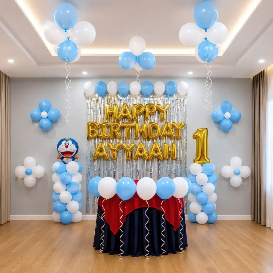 Doraemon Theme Decoration — decoration setup in Pune