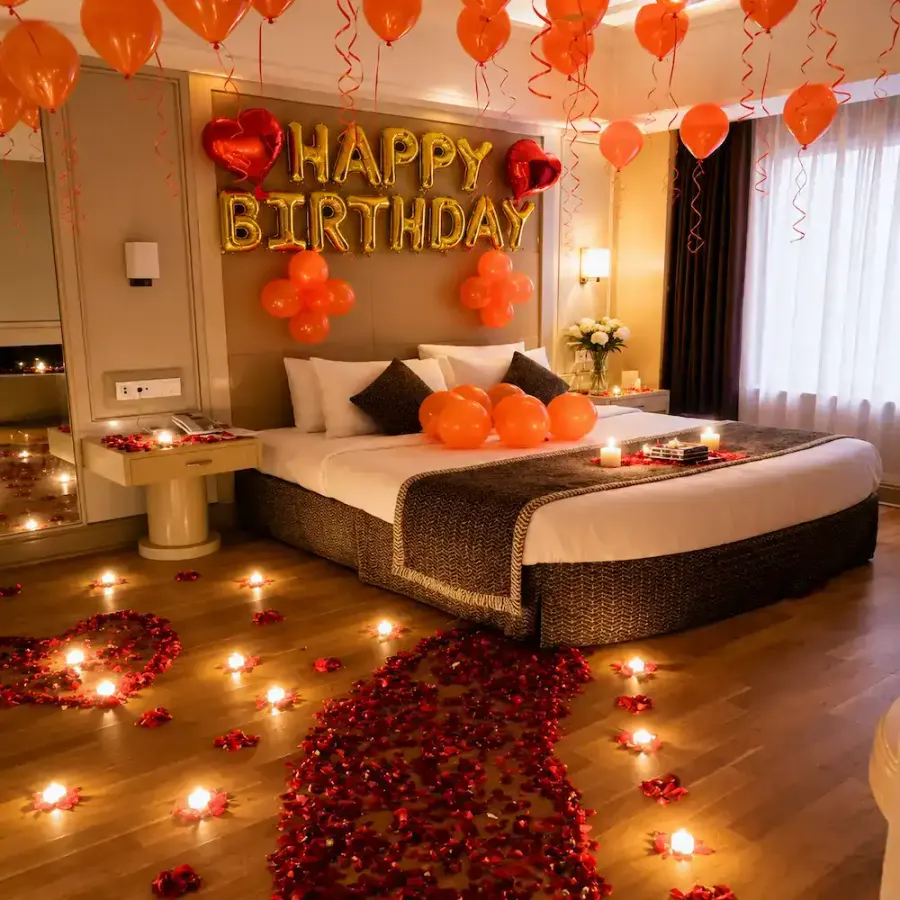 Rose and Candles Decoration — decoration setup in Pune