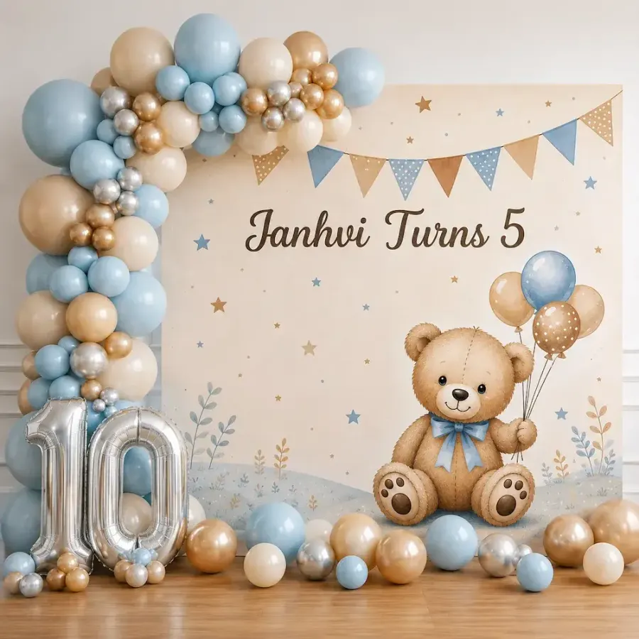 Teddy Bear Birthday Backdrop Decoration for Kids — decoration setup in Pune