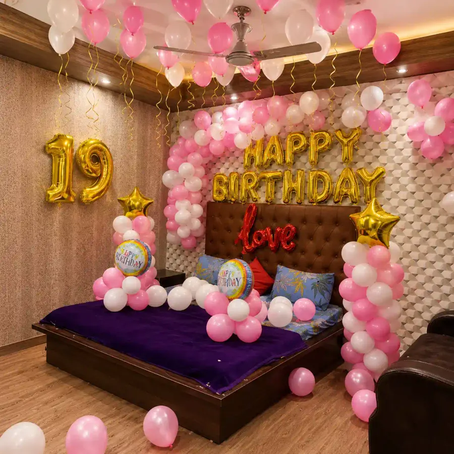 Pink White Theme — decoration setup in Pune