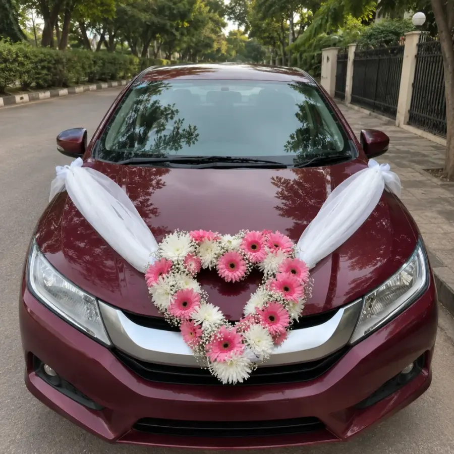 White Cloth Car Decor — decoration setup in Pune