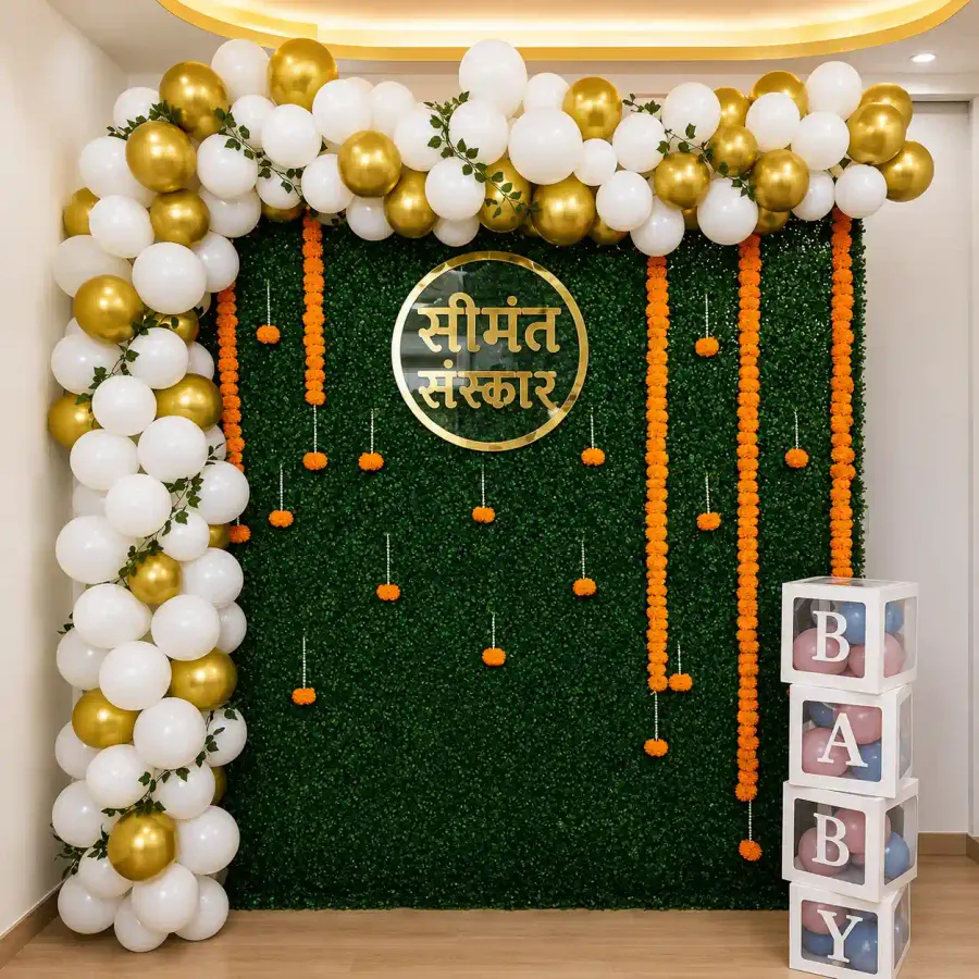 Seemantham Backdrop Decoration — decoration setup in Pune