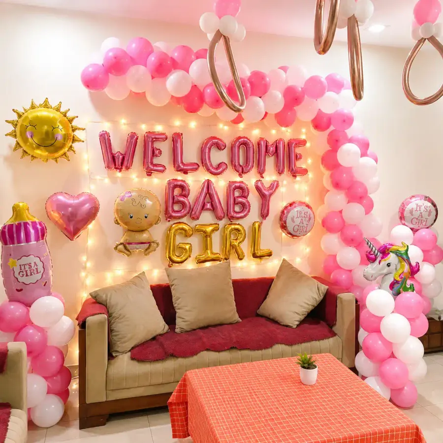 Pink White Welcome Decoration — decoration setup in Pune