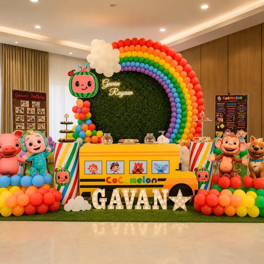 Wheels on Bus Stage Decoration — decoration setup in Pune