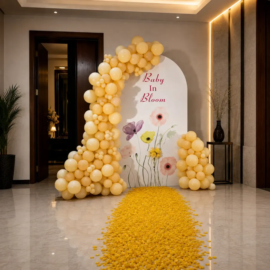 Floral Baby in Bloom Baby Shower Balloon Decoration — decoration setup in Pune
