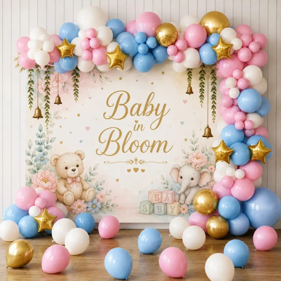 Baby in Bloom Baby Shower Balloon Decoration — decoration setup in Pune