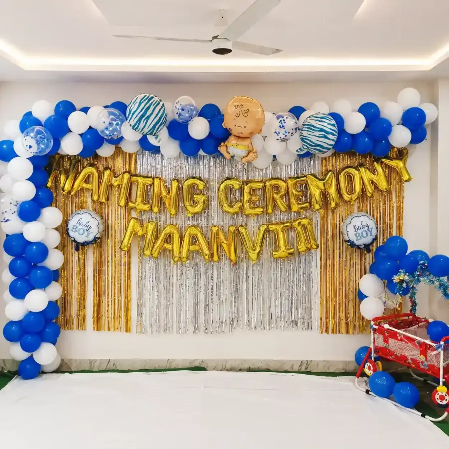 Baby Naming Balloon Decoration — decoration setup in Pune