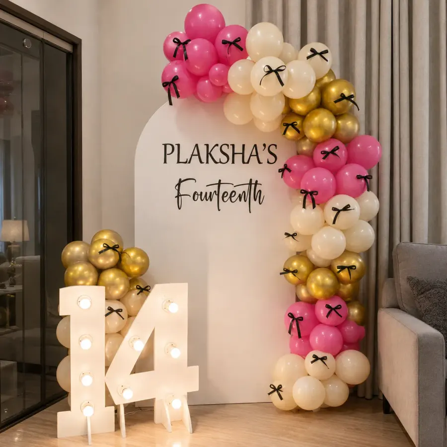 Birthday Backdrop Decor in Bow Theme — decoration setup in Pune