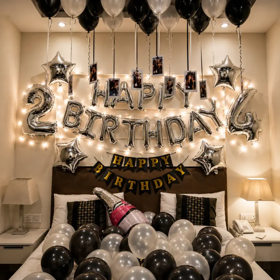 Black Silver Room Decoration — decoration setup in Pune
